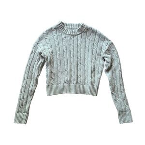 Gap Women Light Gray Cable Knit Ski Cropped Sweater 100% Cotton Size Small P